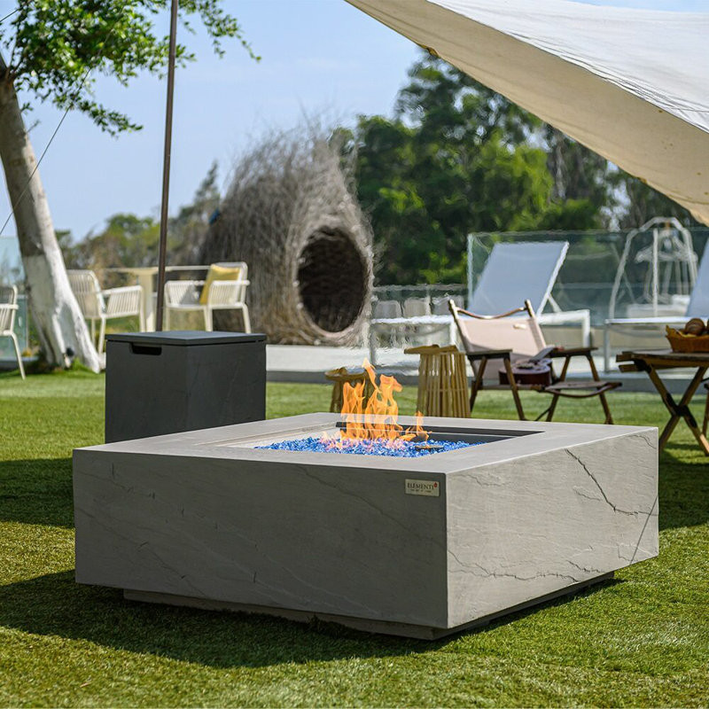15″ H x 40″ W Concrete Outdoor Fire Pit Table with Lid
