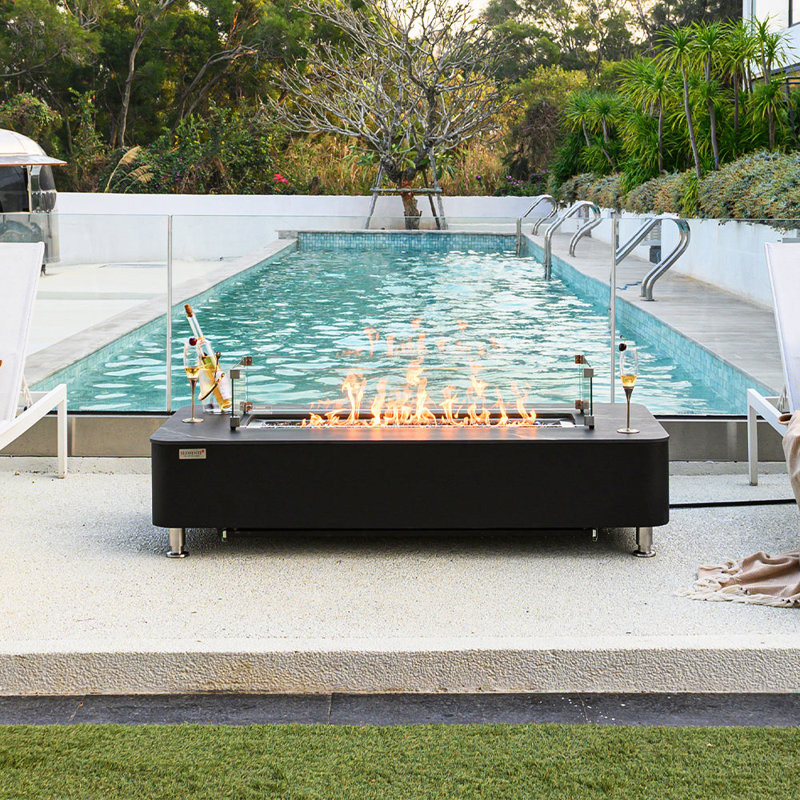 14.4″ H x 62″ W Concrete Outdoor Fire Pit Table with Lid