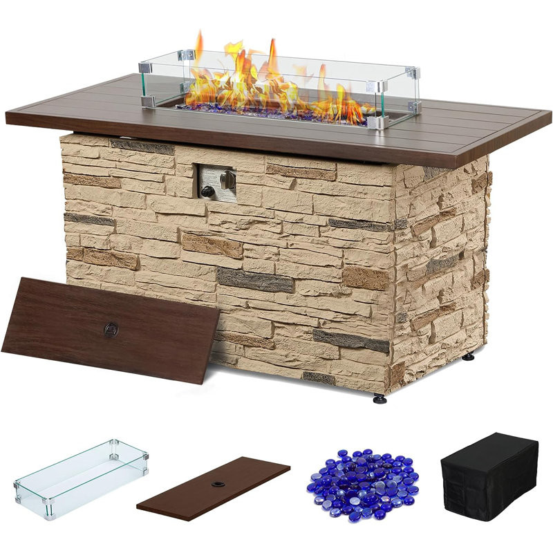 24.5”” H X 43”” W Propane Outdoor Fire Pit Table With Lid