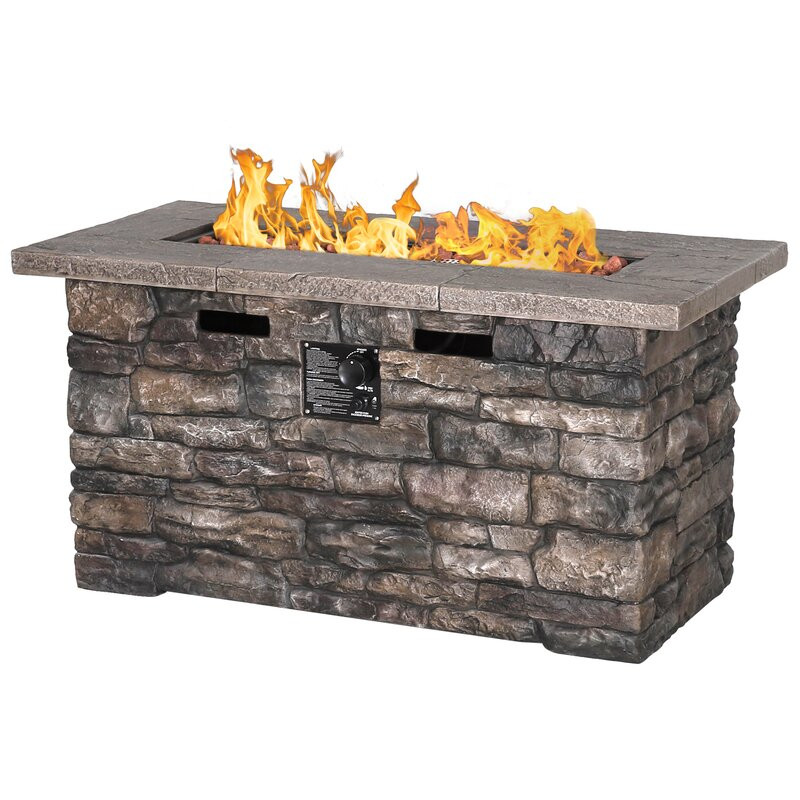 23.6” H x 46.4” W Concrete Propane Outdoor Fire Pit Table with Lid